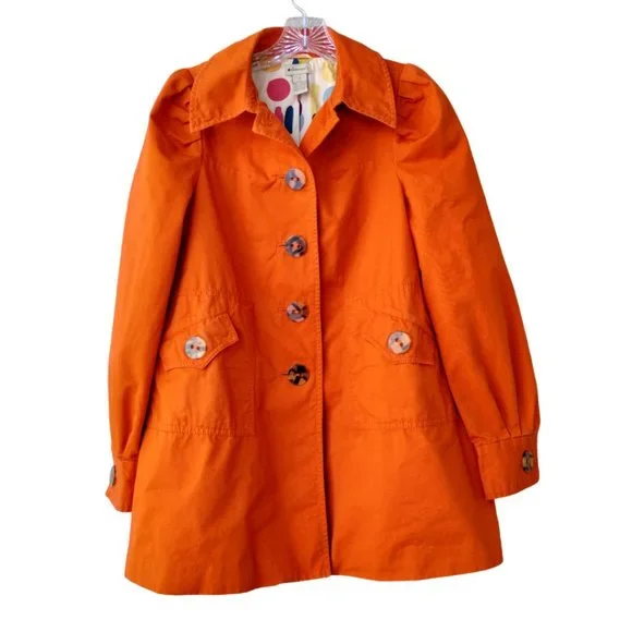 Anthropologie Elevenses Orange Spring Button Up Pea coat- trench style Jacket 2 - Picture 1 of 14